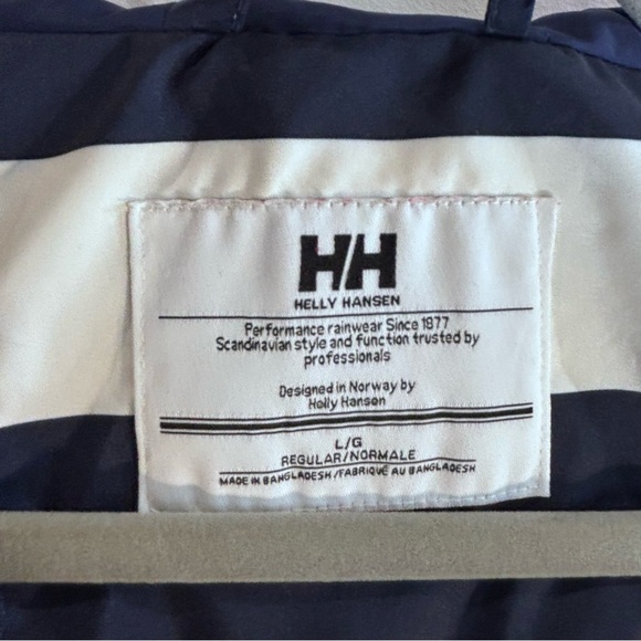 HELLY HANSEN Sz L Lyness Rain Coat Jacket Hooded Pockets Vented Snap Buttons - Picture 10 of 11